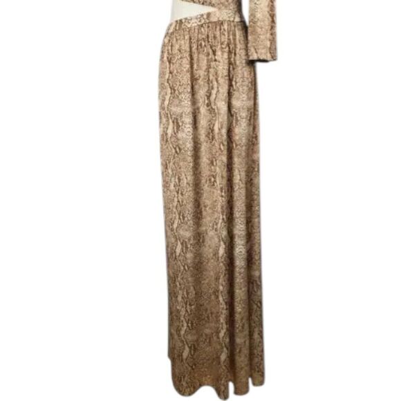 NEW L’AGENCE X-Small Sleek Neutral Maxi Dress Snakeskin Print One Shoulder Party - Picture 11 of 13